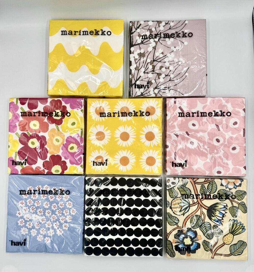 Marimekko Lot of 8 20ct Paper Napkin Packs Unikko Puketti Lokki Räsymatto New